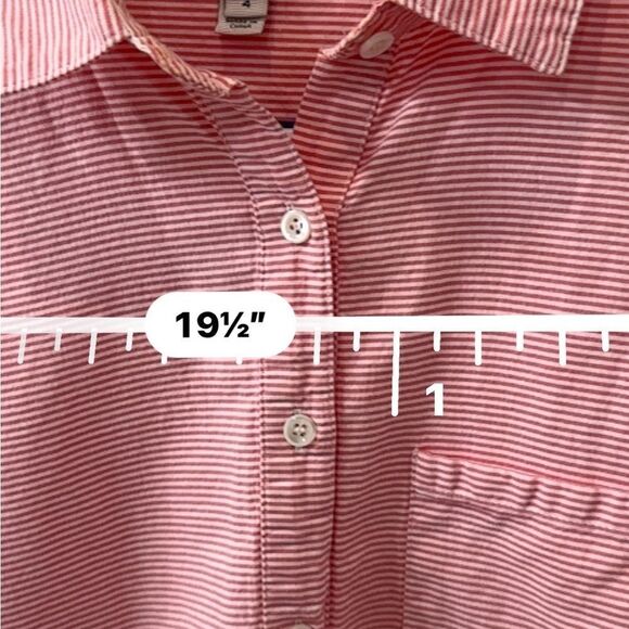 J Crew 100% cotton peach & white stripe popover blouse w an aqua stripe accent - Picture 10 of 12